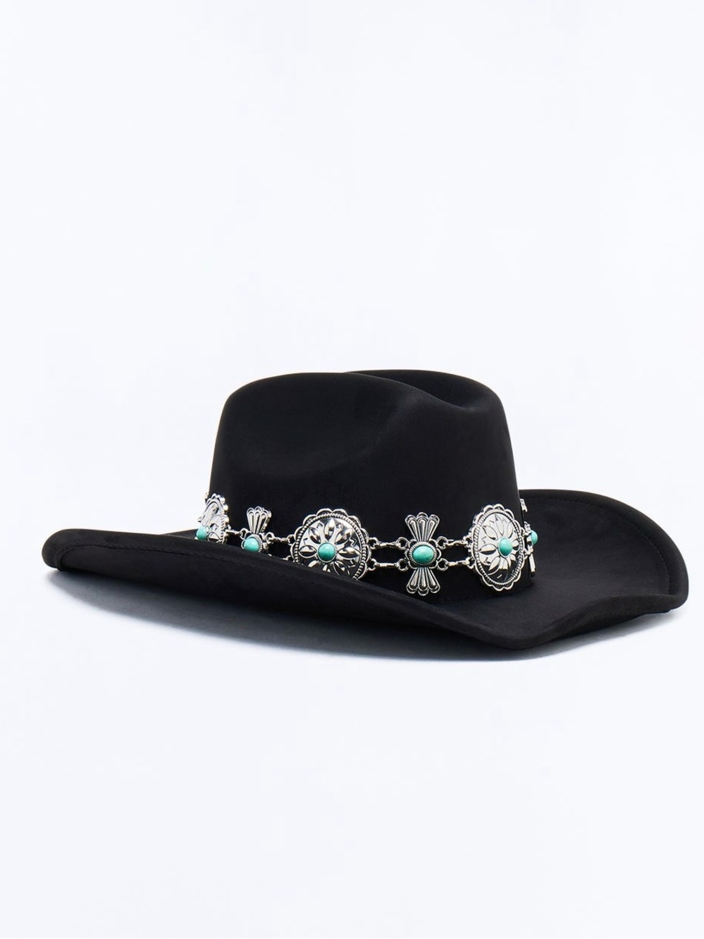 Black Cowboy Hat with Turquoise Concho Band